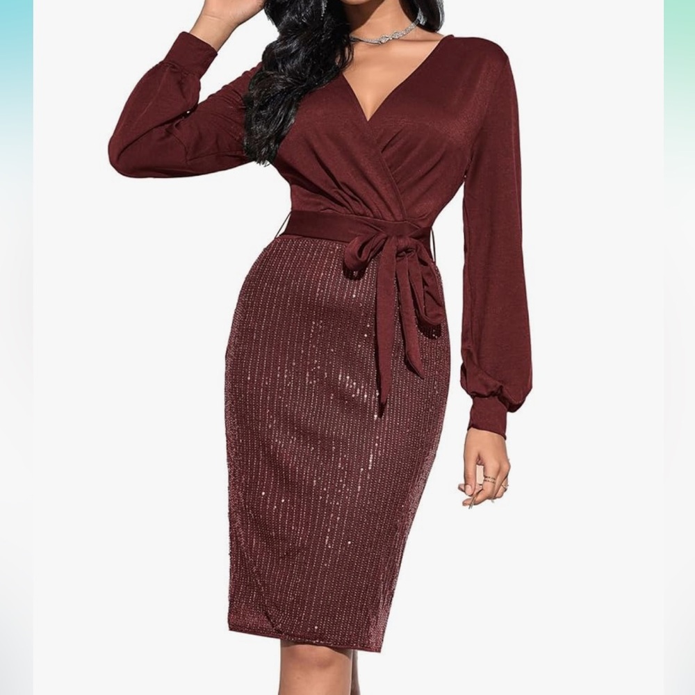 Grace Karin Burgundy Long Sleeve Dress